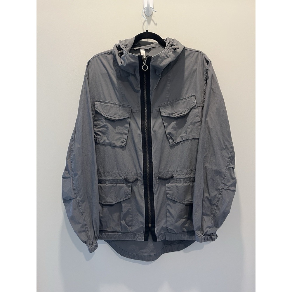 Zara Man Jacket Lightweight Sz M Gray Conch‎ Waist Zipper Snap Button Hood